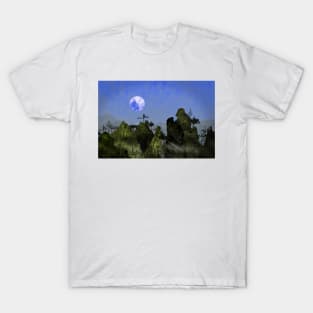 Forests and unexplored cliffs in the moonlight T-Shirt